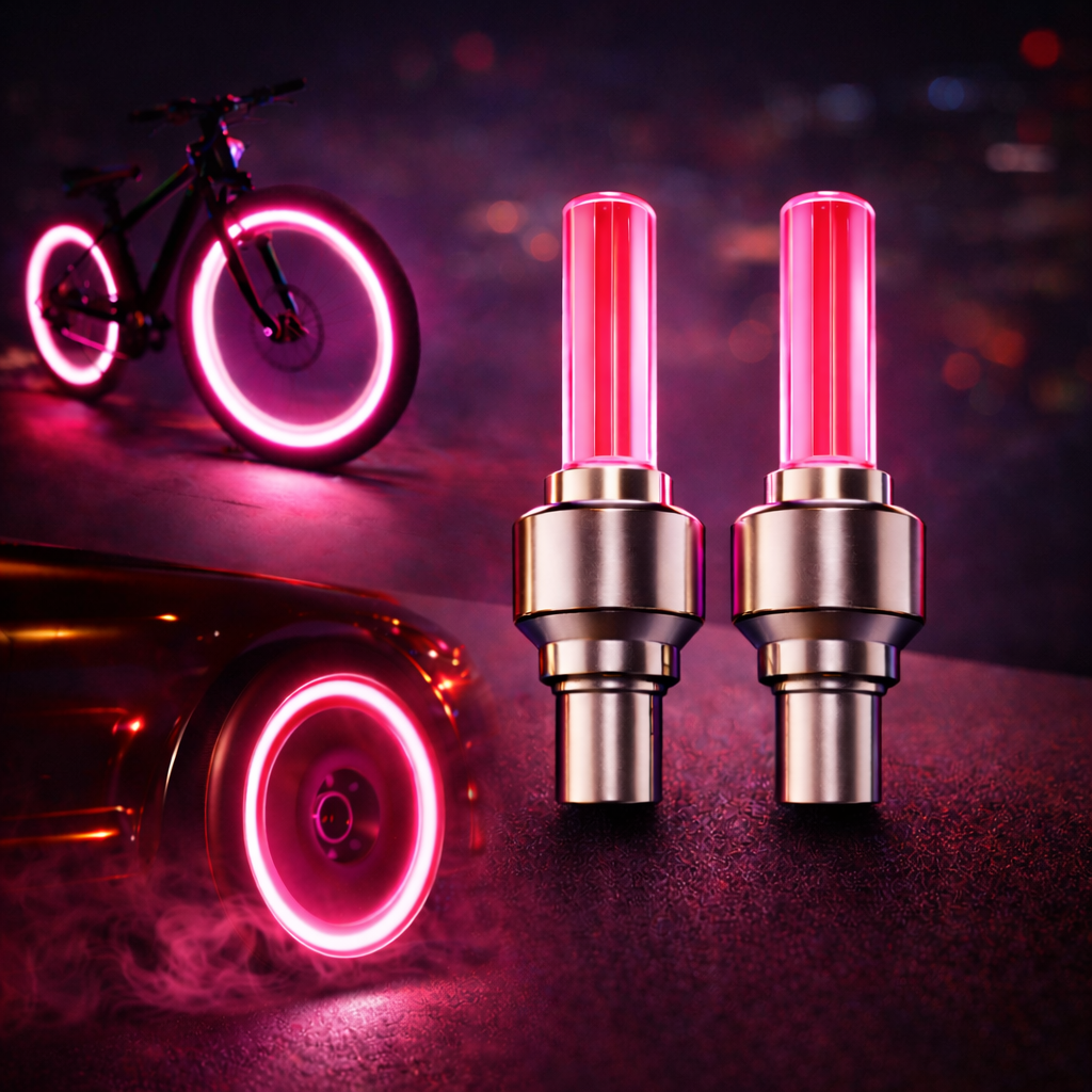 Pink LED Valve Cap Lights for Bike & Cycle – (Set of 2)