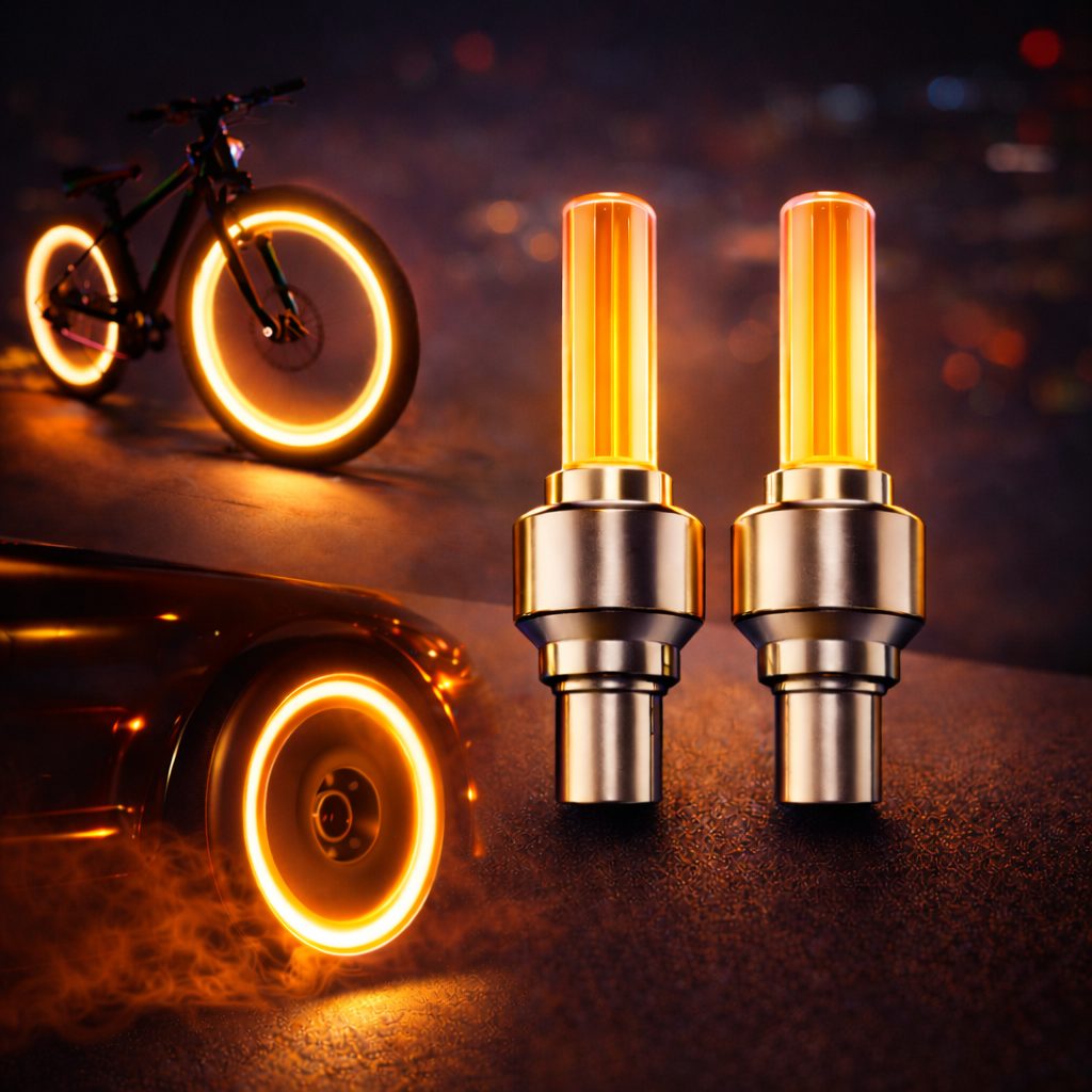 Yellow LED Valve Cap Lights for Bike & Cycle – (Set of 2)