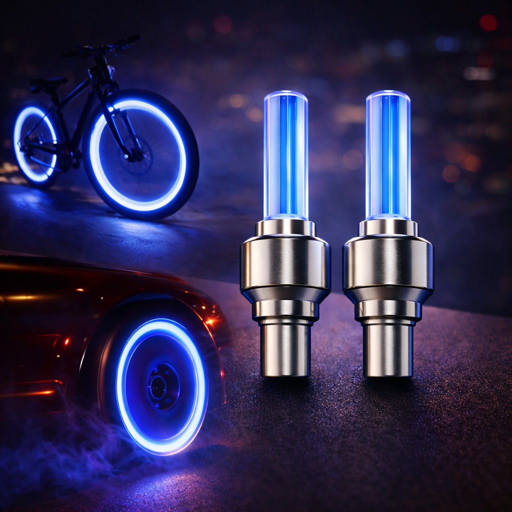 Blue LED Valve Cap Lights for Bike & Cycle – (Set of 2)